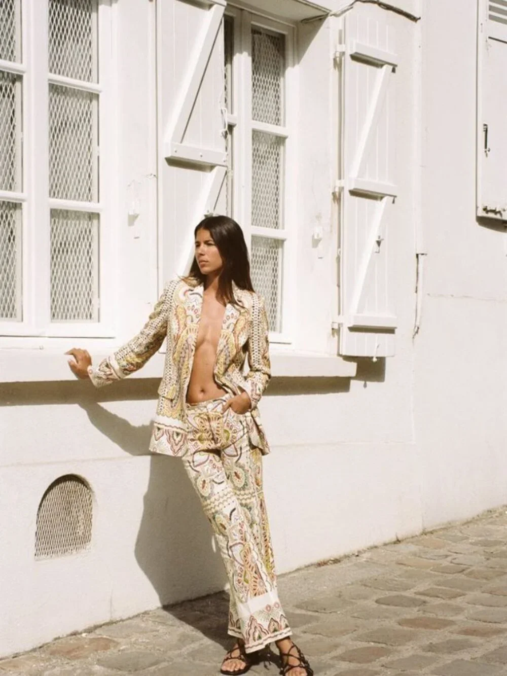 Zara Printed Linen Blend Pants